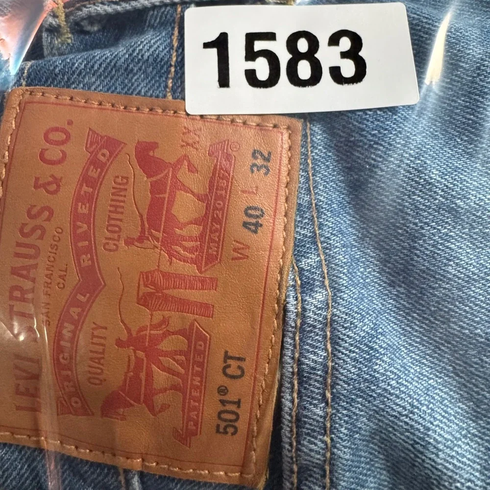 Levis 501 CT Jeans Mens 40x32 Medium Wash Blue Stretch Tapered Button Fly Denim‎